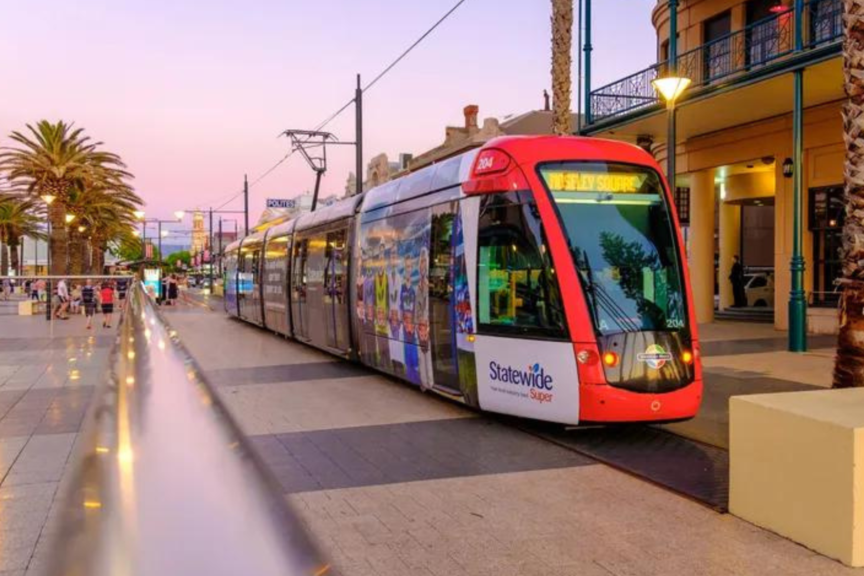 Image of Adelaide Tram stopped at Glenelg Tram Stop