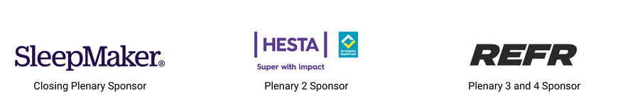 REFR - plenary 3 and 4 sponsor, sleepmakerhesta - closing plenary sponsor and hesta - plenary 2 sponsor