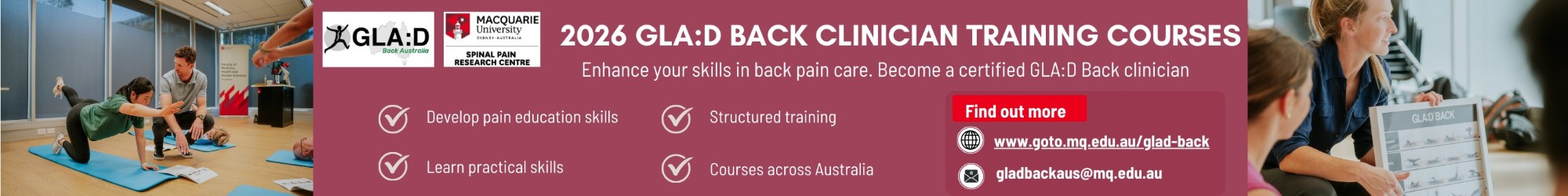 2026 Glad Back Clinician Training Courses – Find out more
