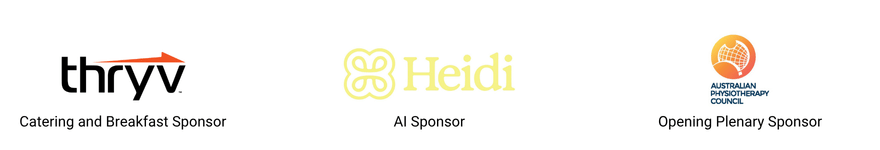 thryv - catering and breakfast sponsor, heidi - AI sponsor and australian physiotherapy council - opening plenary sponsor