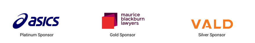 asics - platinum sponsor, maurice blackburn lawyers - gold sponsor and vald - silver sponsor