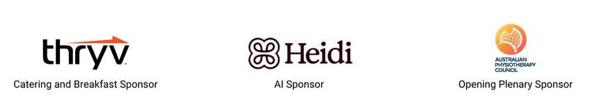 thryv - catering and breakfast sponsor, heidi - AI sponsor and australian physiotherapy council - opening plenary sponsor