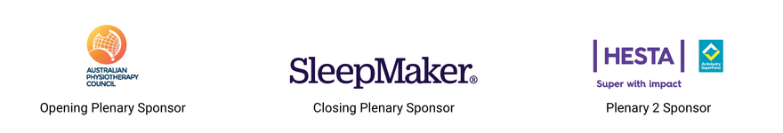 australian physiotherapy council - opening plenary sponsor, sleepmakerhesta - closing plenary sponsor and hesta - plenary 2 sponsor