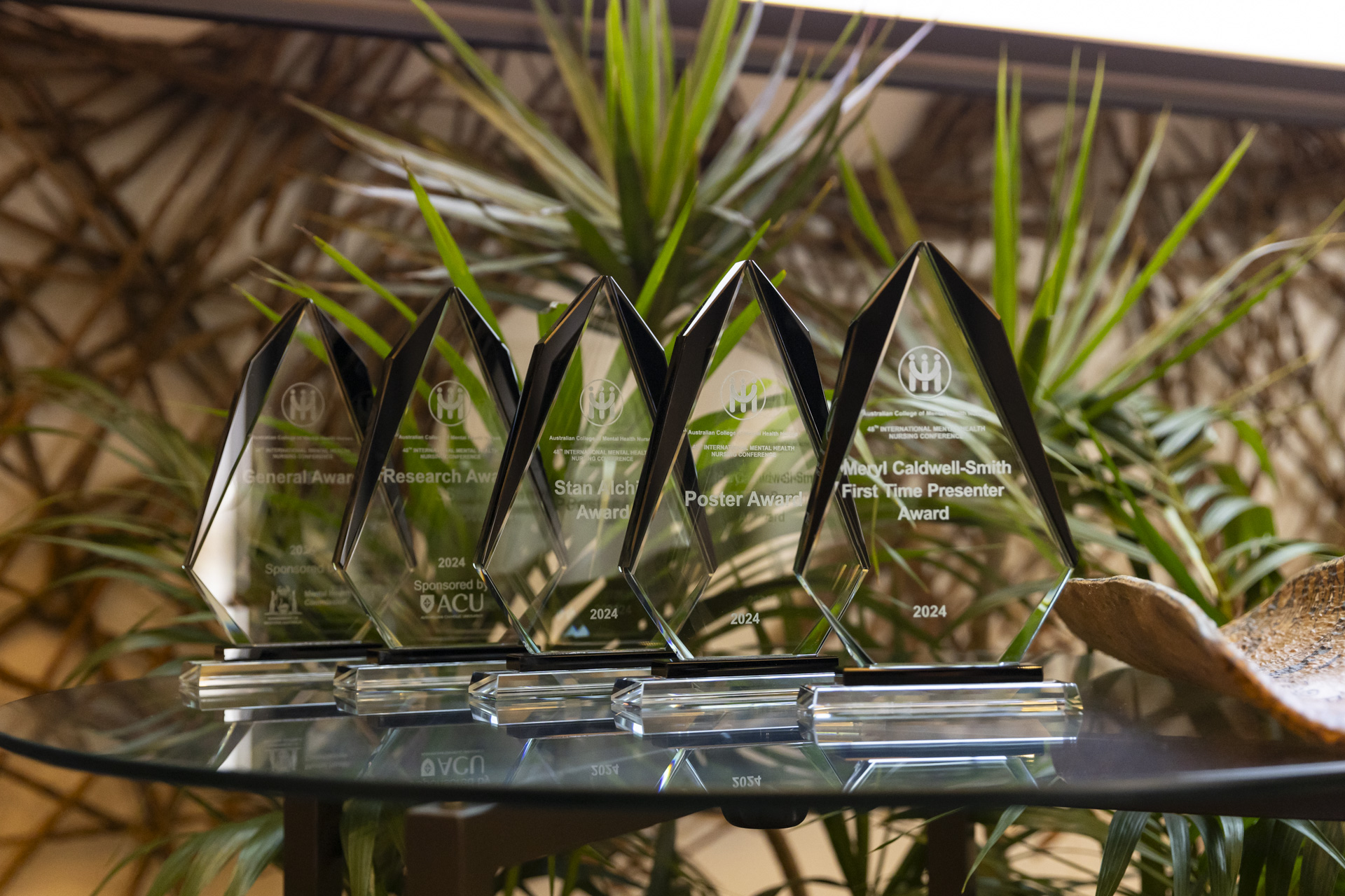 Five trophies that will be presented to abstract award winners.