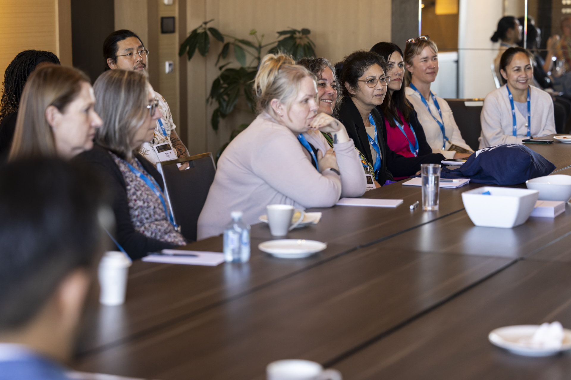 Conference delegates sitting at a board table.