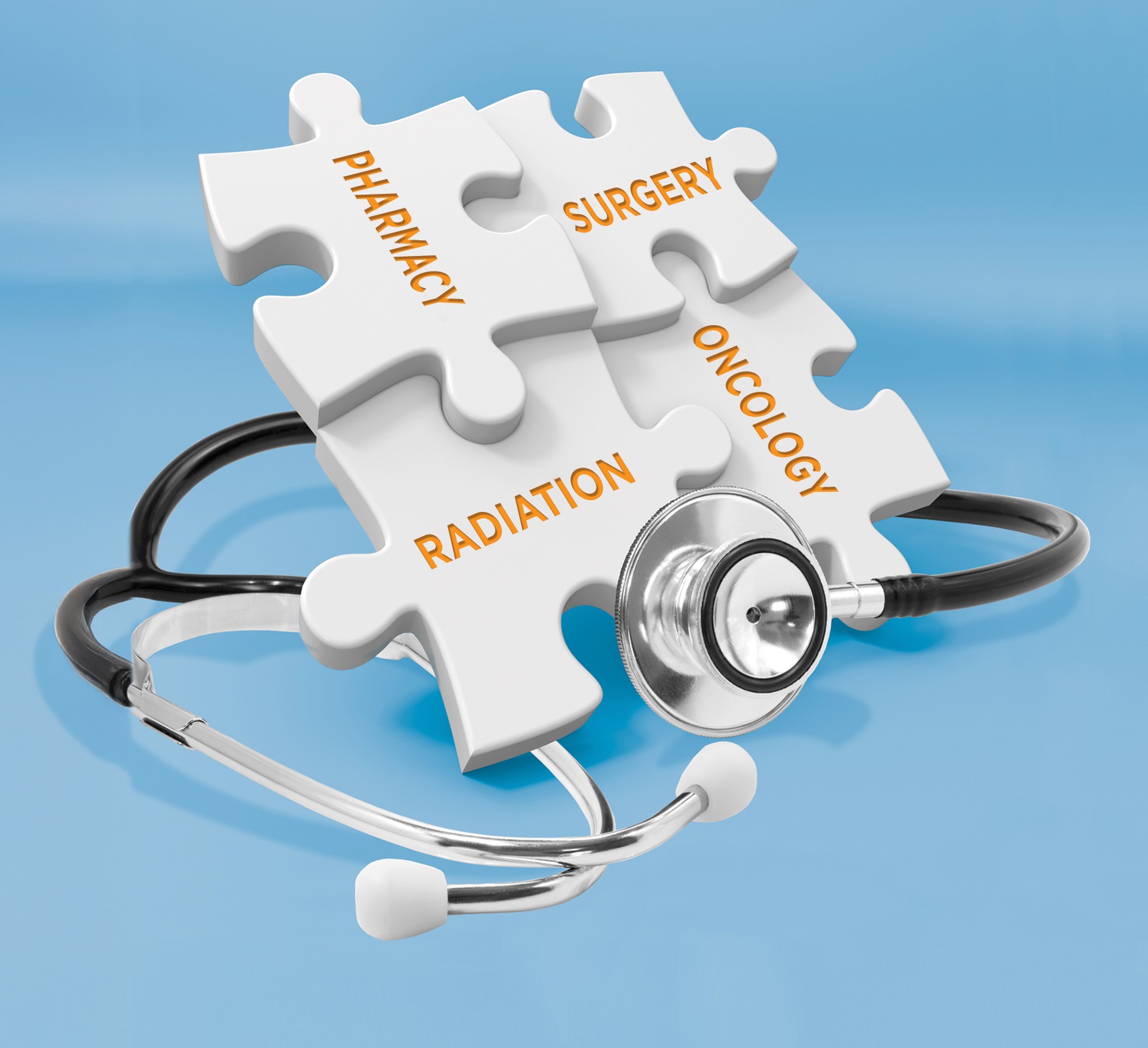 4 pieces of a puzzle each saying one of the big 4 topics of the event. Complex Cases, Prevention, Multi-Disciplinary Care, and Current Topics