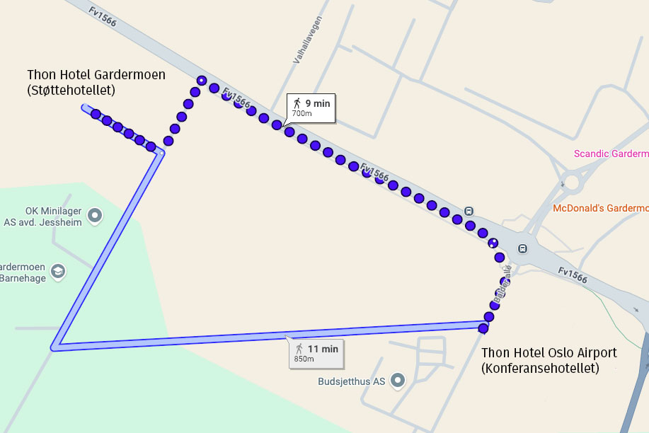 Avstand mellom hoteller
