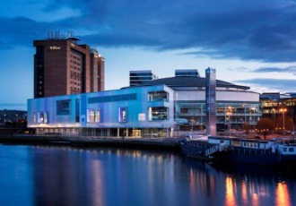 ICC Belfast from Lagan at night