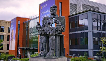 Photo of a sculpture made by Sir Eduardo Paolozzi of Faraday in 2000 to mark the centenary of the University of Birmingham’s Royal Charter.