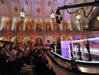 Photo of a panel discussion in the Great Hall